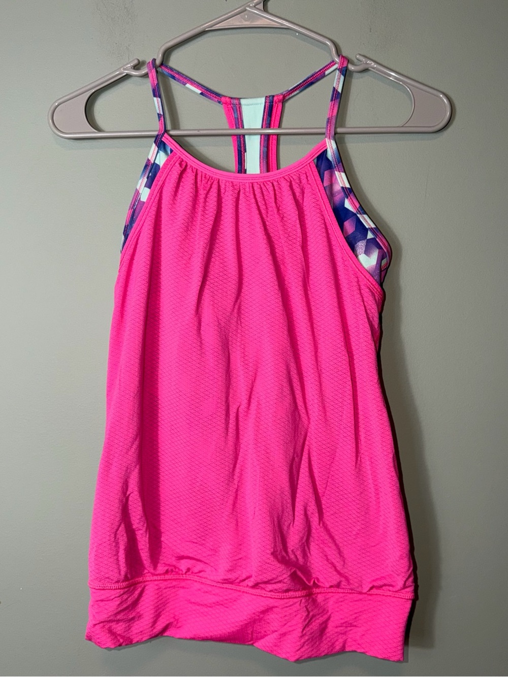 Ivivva Hot Pink Girls' Racerback Tank Top Built In Bra with Geo-Print Straps 12